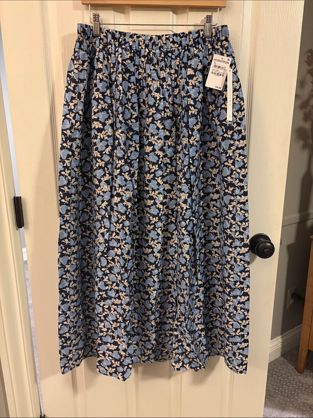 Caslon Navy Floral Maxi Skirt with Light Blue Blooms